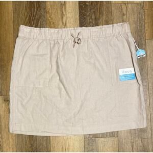 DASH Linen Mini/Tennis Skirt NEW With Tags Sz 3X Khaki Pull On Pockets Stretch